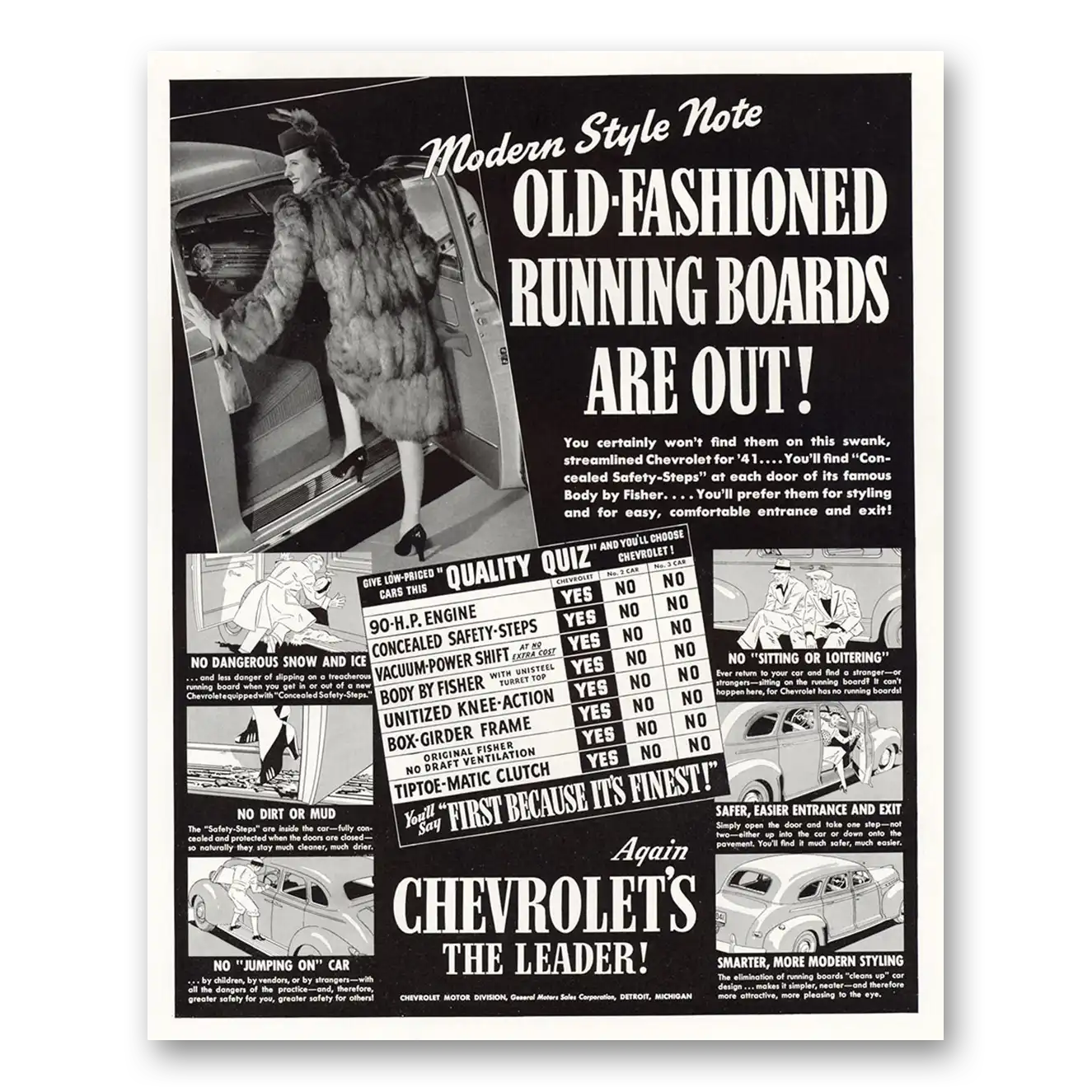 1941 Chevrolet Old Fashioned Running Boards Are Out Vintage Magazine Print Ad