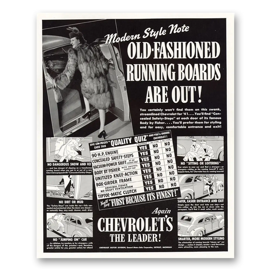 1941 Chevrolet Old Fashioned Running Boards Are Out Vintage Magazine Print Ad