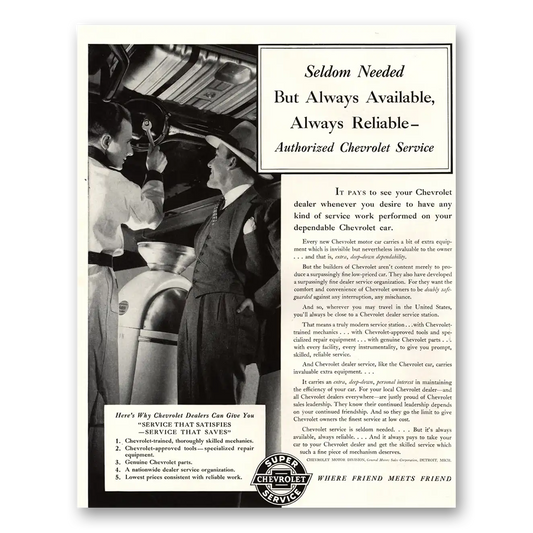 1941 Chevrolet Seldom Needed But Always Available Vintage Magazine Print Ad