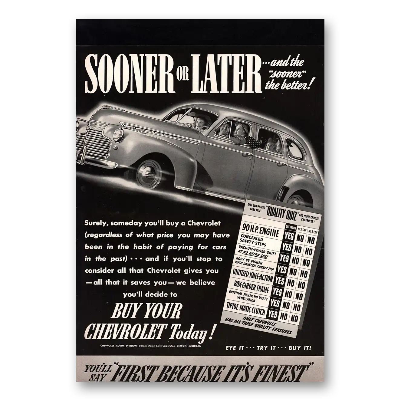 1941 Chevrolet Sooner or Later and the Sooner the Better Vintage Magazine Print Ad