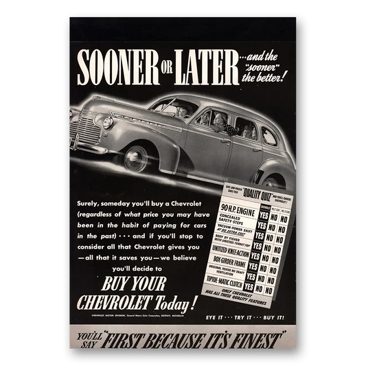 1941 Chevrolet Sooner or Later and the Sooner the Better Vintage Magazine Print Ad