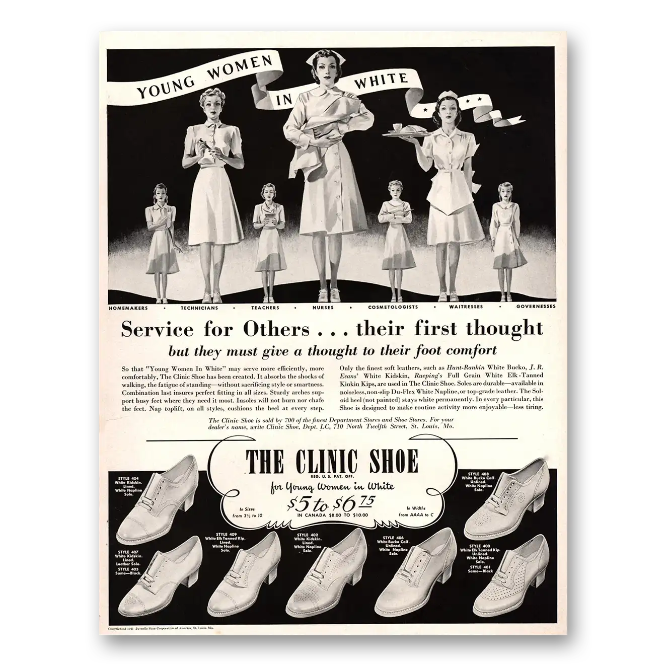 1941 Clinic Shoe Service for Others Their First Thought Vintage Magazine Print Ad