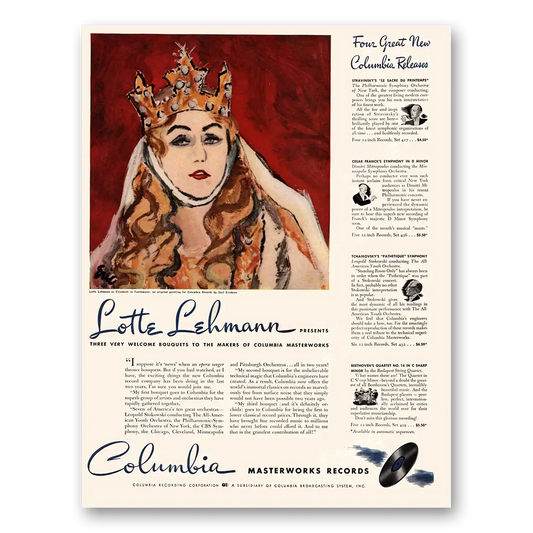 1941 Columbia Records Masterworks Records Lotte Lehmann Vintage Magazine Print Ad