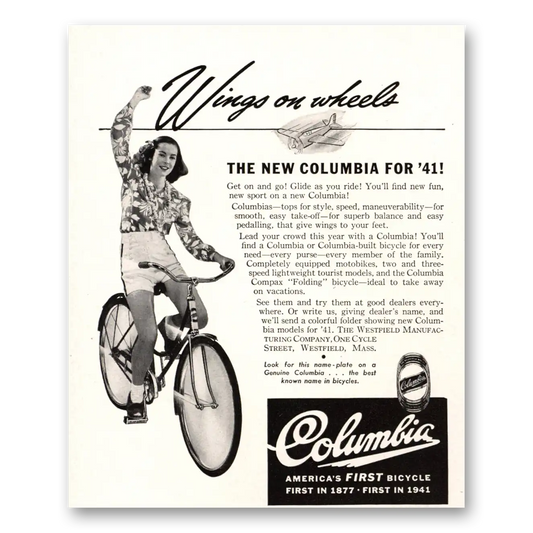 1941 Columbia Bicycles Wings On Wheels Vintage Magazine Print Ad