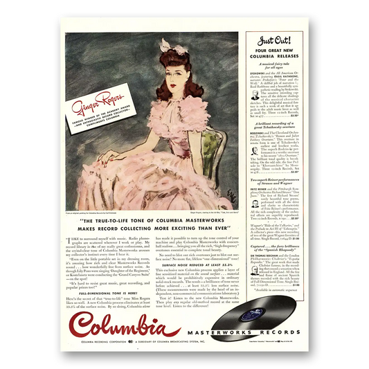 1941 Columbia Records Ginger Rogers Vintage Magazine Print Ad