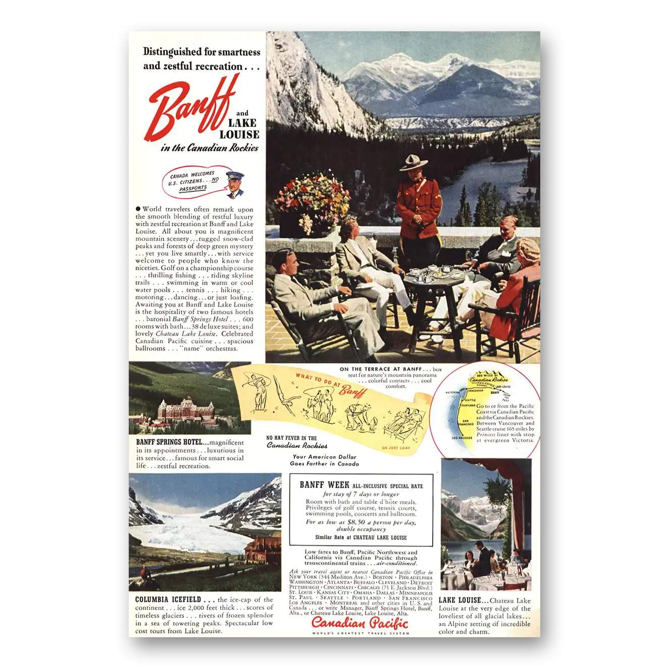 1941 Canadian Pacific Banff Lake Louise Vintage Magazine Print Ad