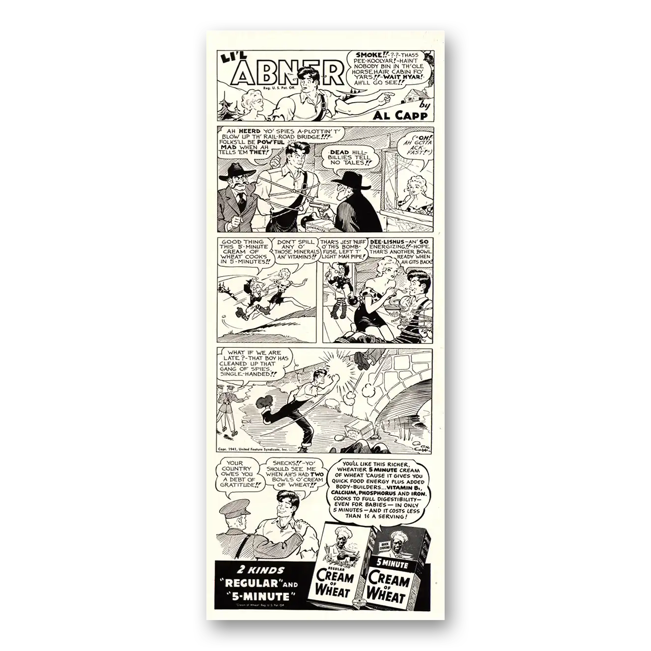 1941 Cream of Wheat Lil Abner Ah Heerd Yo Spies Vintage Magazine Print Ad