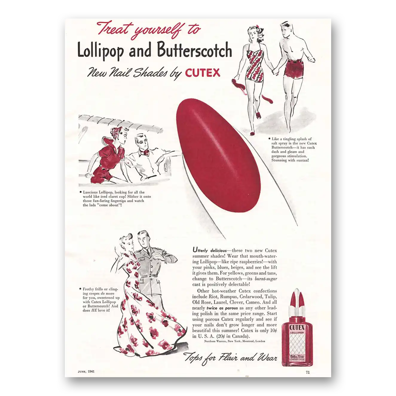 1941 Cutex Nail Polish Nail Shades Lollipop and Butterscotch Vintage Magazine Print Ad