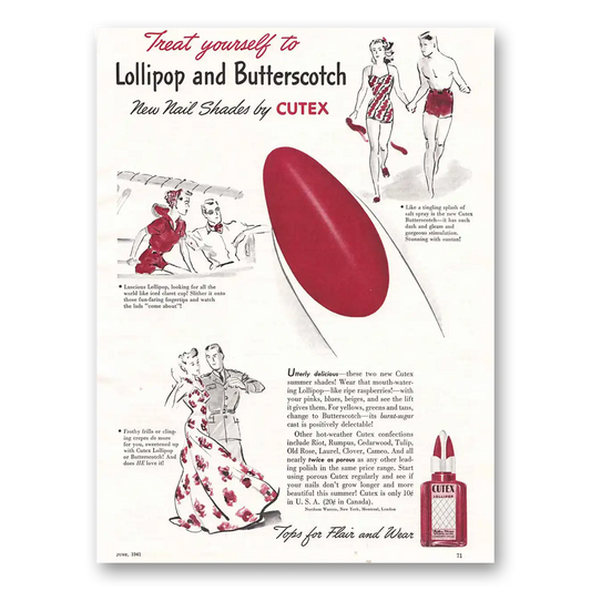 1941 Cutex Nail Polish Nail Shades Lollipop and Butterscotch Vintage Magazine Print Ad