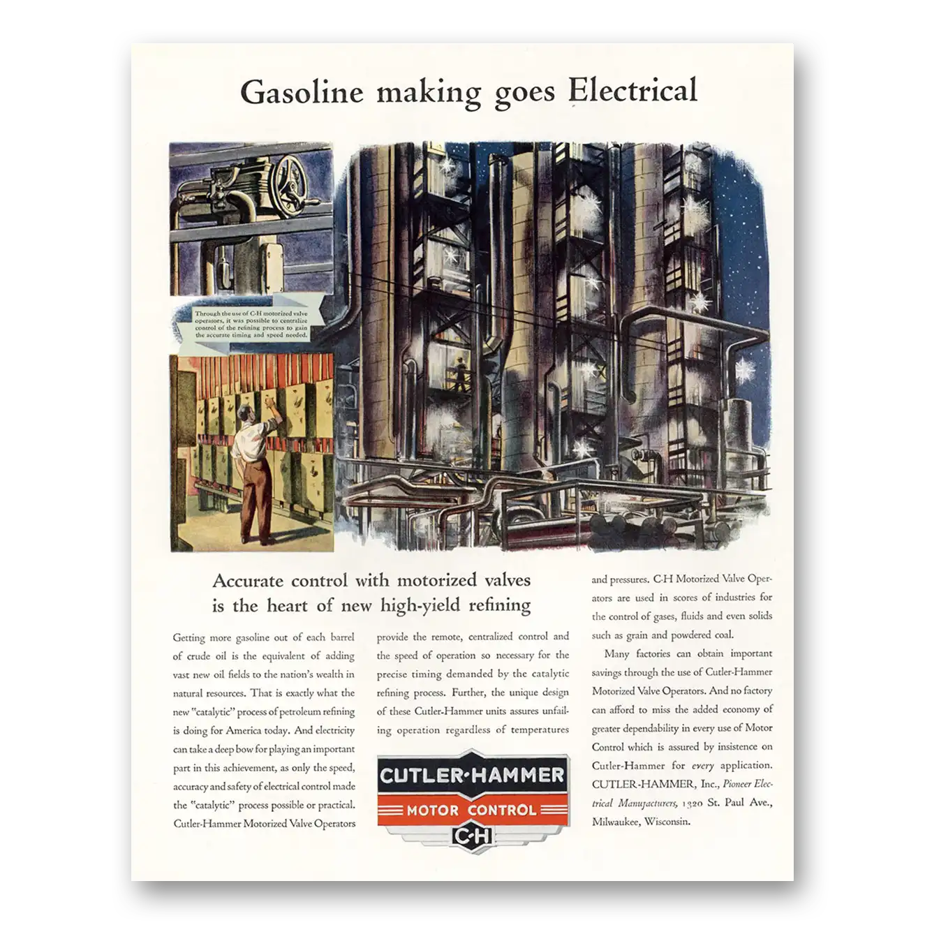 1941 Cutler Hammer Gasoline Making Goes Electrical Vintage Magazine Print Ad