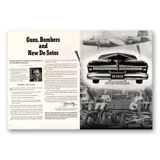 1941 DeSoto Guns Bombers and New DeSotos Vintage Magazine Print Ad