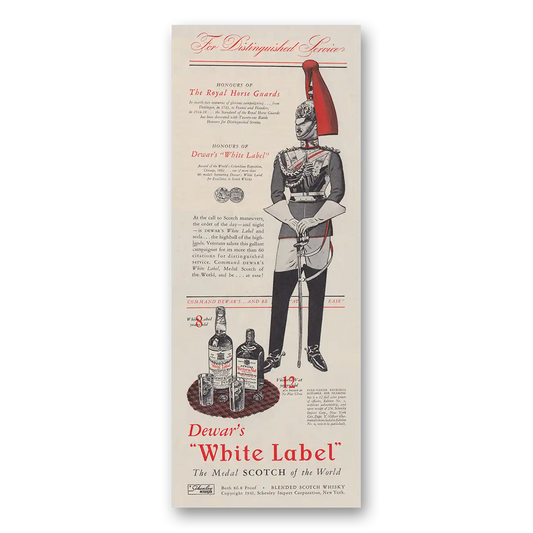 1941 Dewars White Label Honours of The Royal Horse Guards Vintage Magazine Print Ad