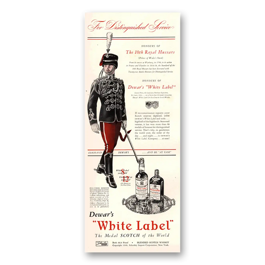 1941 Dewars White Label 10th Royal Hussars Vintage Magazine Print Ad