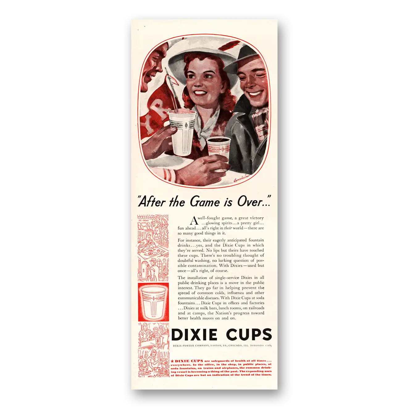 1941 Dixie Cup After the Game Is Over Vintage Magazine Print Ad