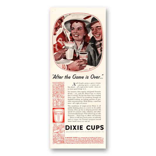 1941 Dixie Cup After the Game Is Over Vintage Magazine Print Ad