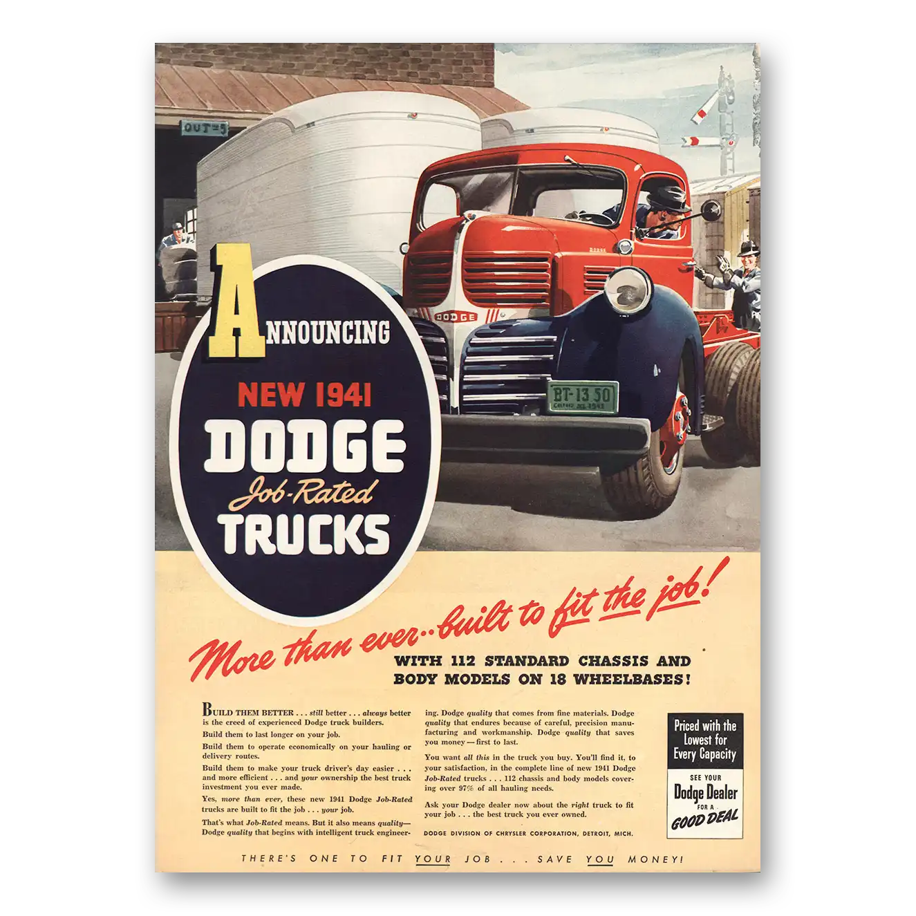 1941 Dodge Trucks Standard Chassis and Body Models Wheelbases Vintage Magazine Print Ad