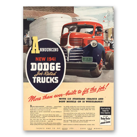 1941 Dodge Trucks Standard Chassis and Body Models Wheelbases Vintage Magazine Print Ad