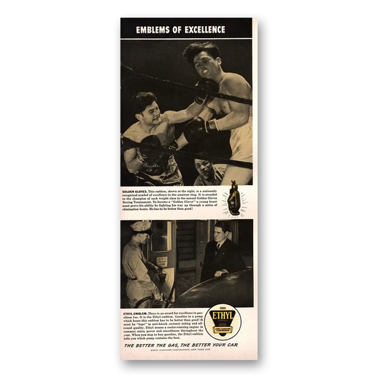 1941 Ethyl Gasoline Golden Gloves Emblems of Excellence Vintage Magazine Print Ad