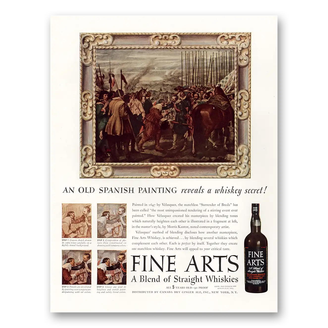 1941 Fine Arts Whiskies Old Spanish Painting Vintage Magazine Print Ad