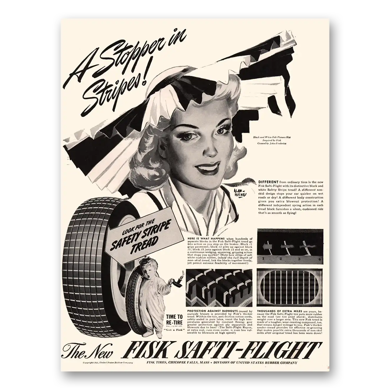 1941 Fisk Tires Stopper in Stripes Vintage Magazine Print Ad