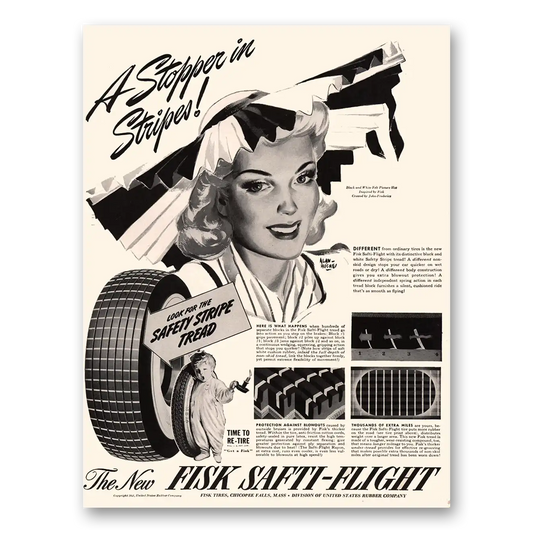 1941 Fisk Tires Stopper in Stripes Vintage Magazine Print Ad