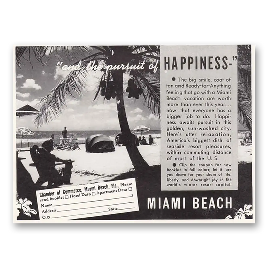 1941 Miami Beach Florida Pursuit of Happiness Vintage Magazine Print Ad