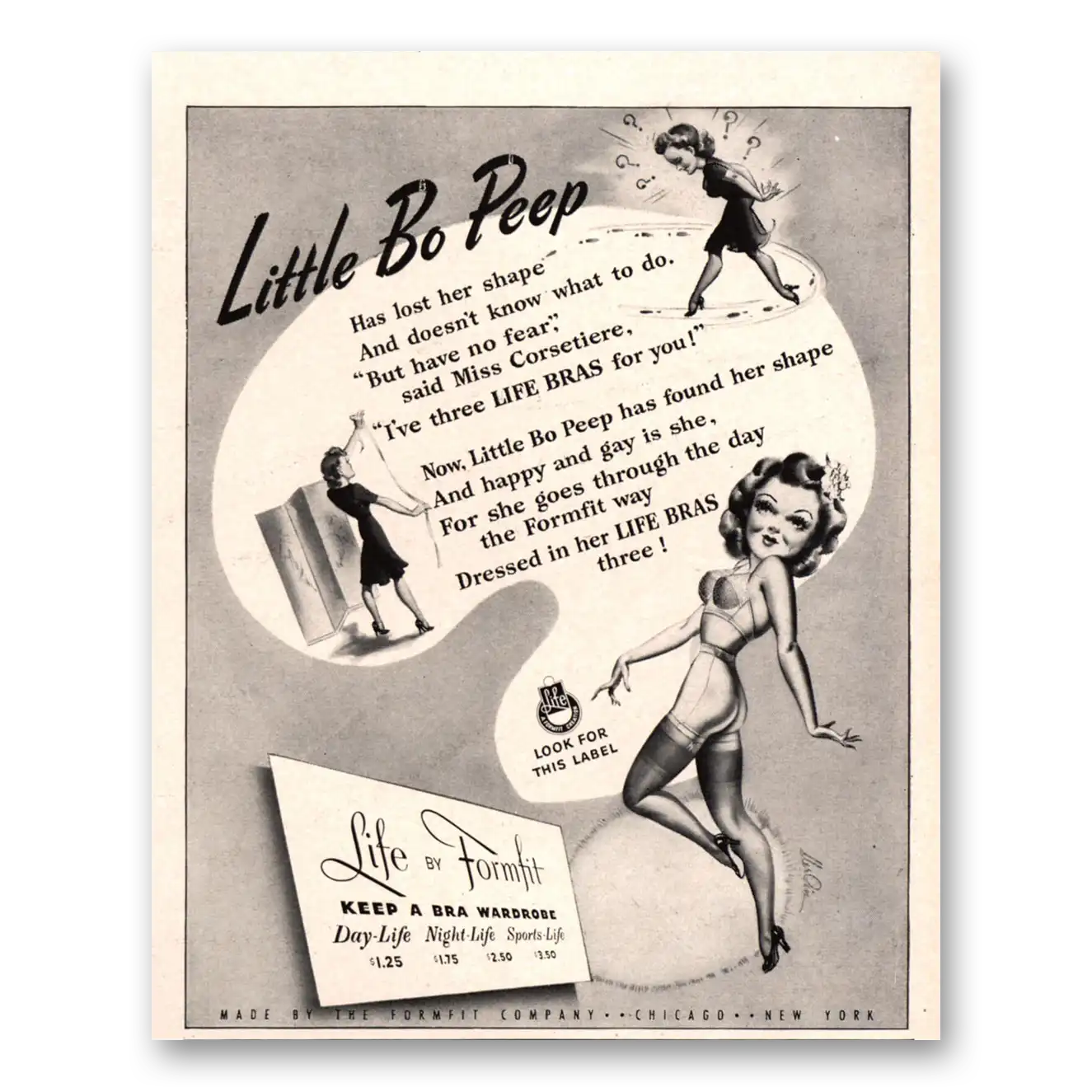 1941 Formfit Bras Little Bo Peep Has Lost Her Shape Vintage Magazine Print Ad