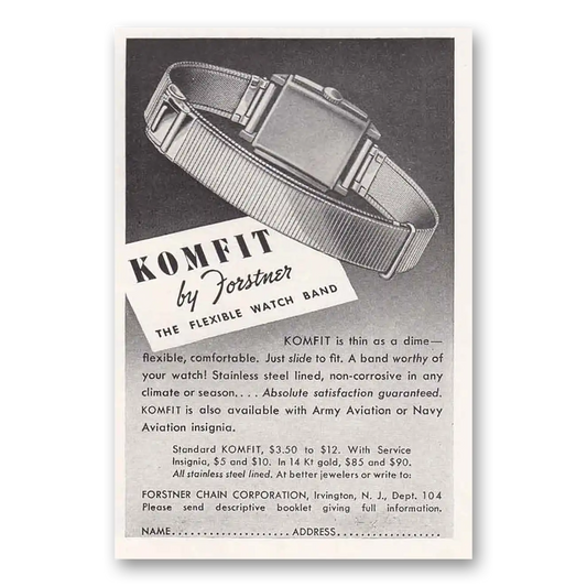 1941 Forstner Komfit Flexible Watch Band Vintage Magazine Print Ad