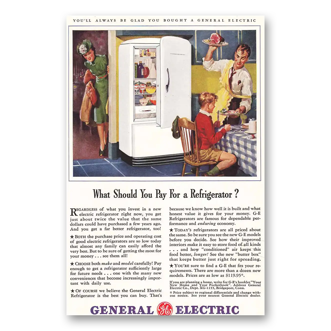 1941 General Electric Refrigerator What Should You Pay for a Refrigerator Vintage Magazine Print Ad