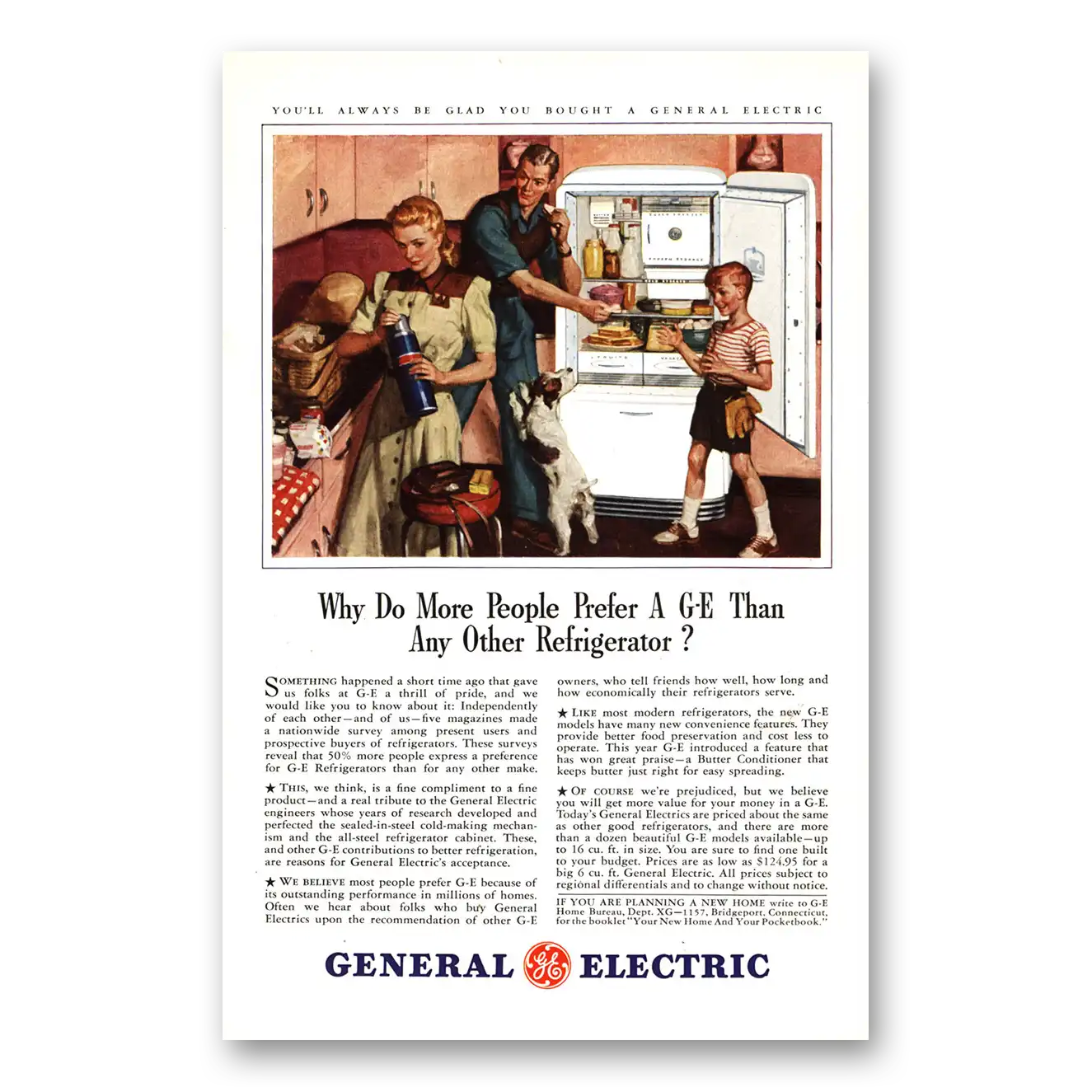 1941 General Electric Refrigerator More People Prefer a GE Vintage Magazine Print Ad