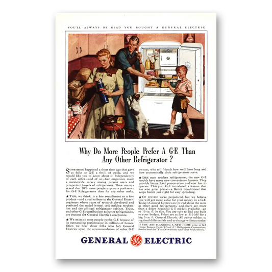 1941 General Electric Refrigerator More People Prefer a GE Vintage Magazine Print Ad