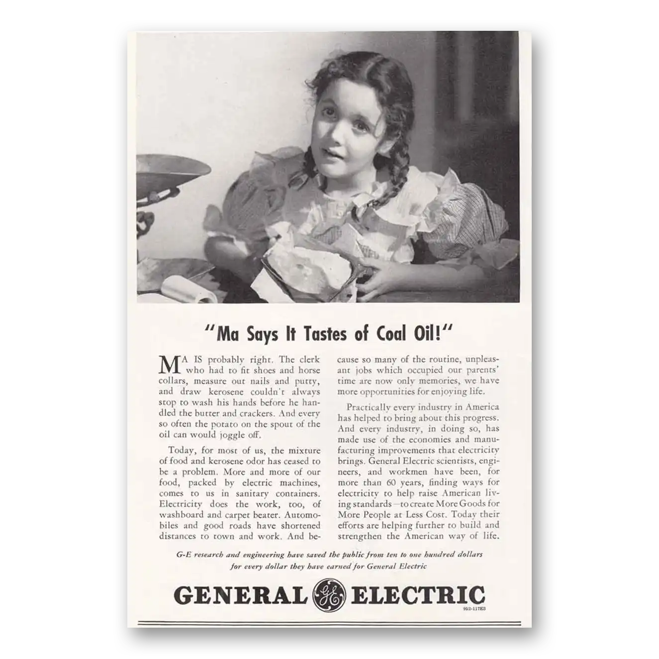 1941 General Electric Ma Says It Tastes of Coal Oil Vintage Magazine Print Ad