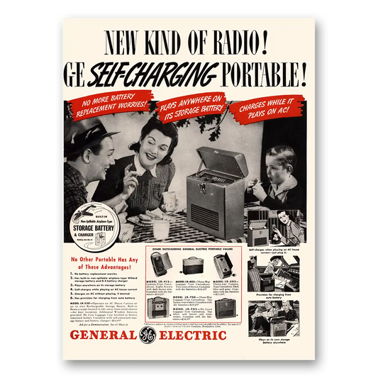 1941 General Electric Radio Self Charging Portable Vintage Magazine Print Ad