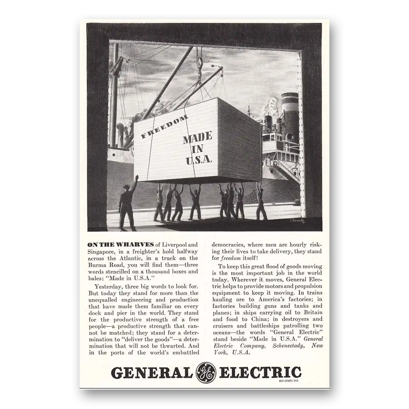 1941 General Electric Freedom Made in the USA Vintage Magazine Print Ad