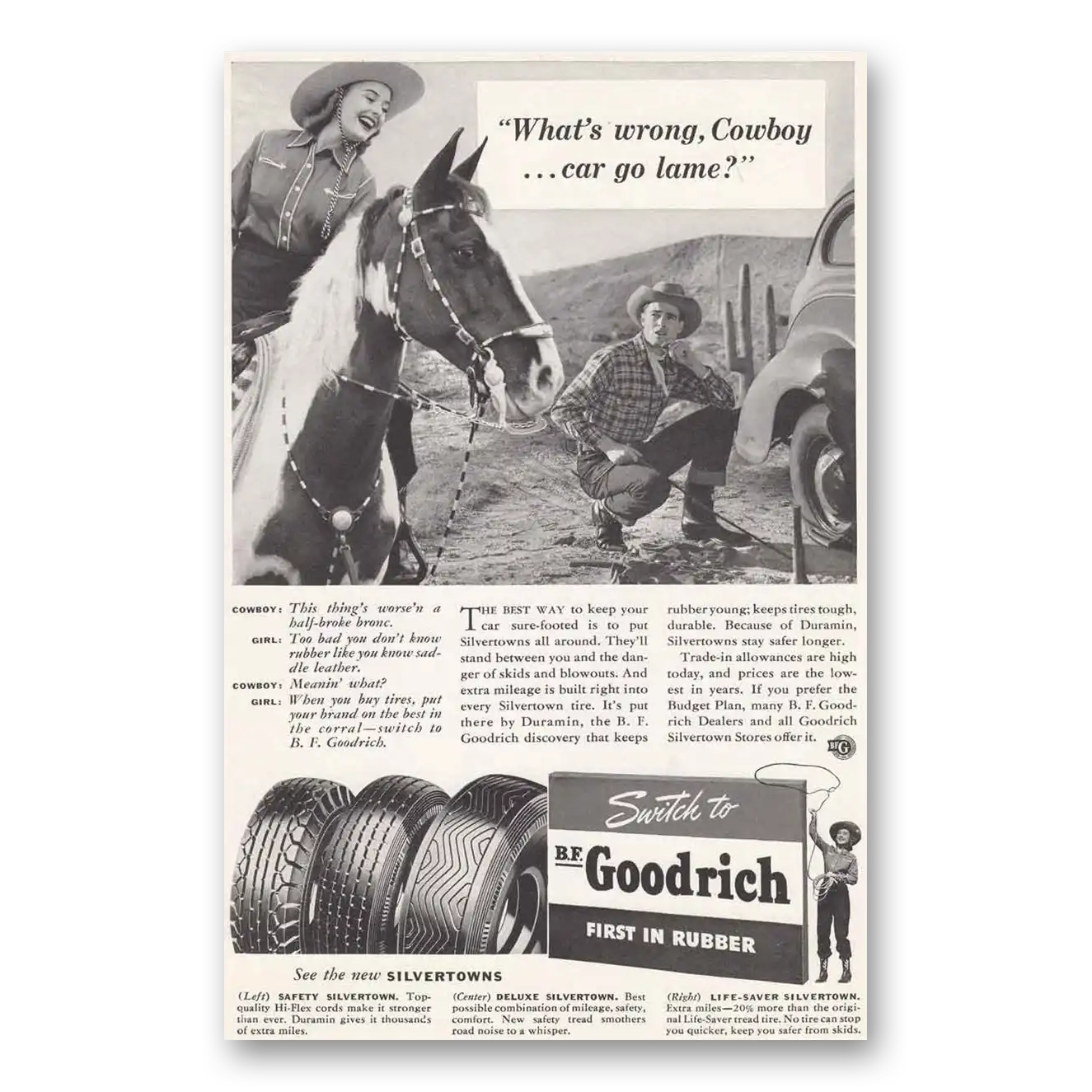 1941 Goodrich Tires What's Wrong Cowboy Vintage Magazine Print Ad