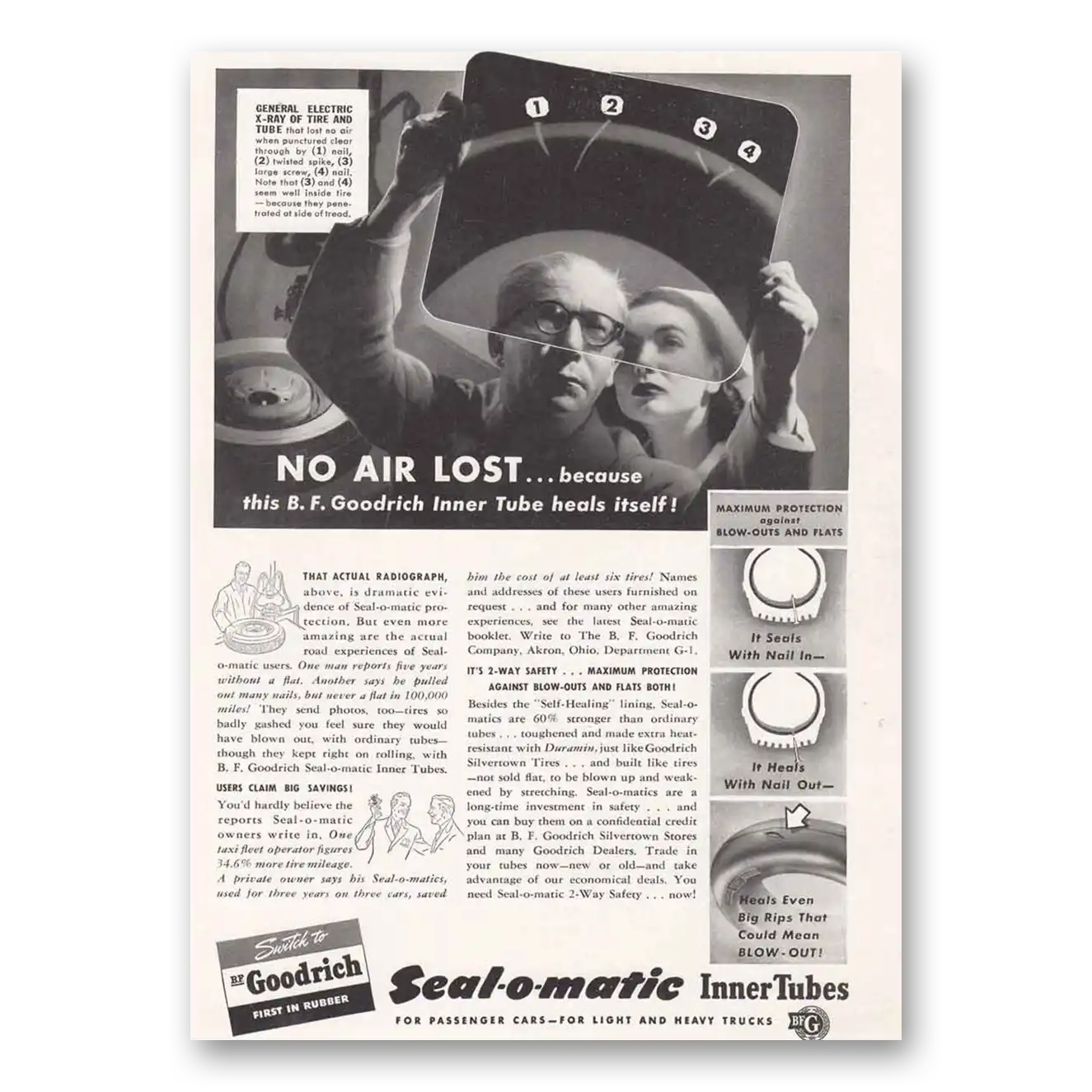 1941 Goodrich Tires Seal O Matic Inner Tubes Vintage Magazine Print Ad