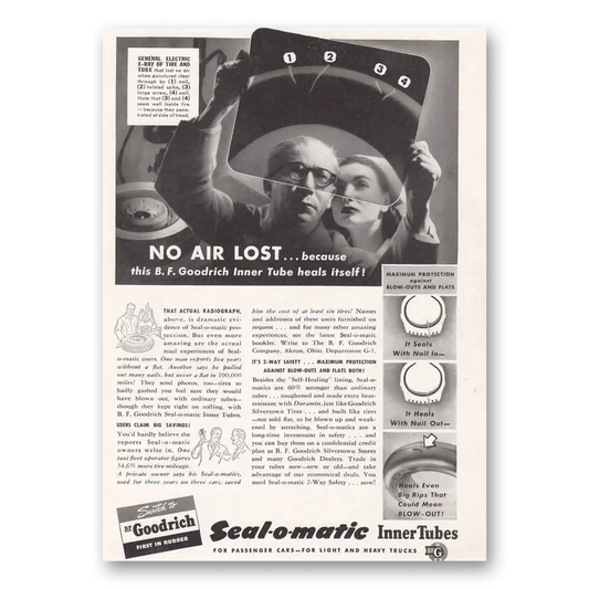 1941 Goodrich Tires Seal O Matic Inner Tubes Vintage Magazine Print Ad