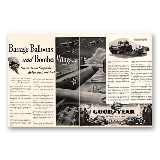 1941 Goodyear Tires Barrage Balloons Bomber Wings Vintage Magazine Print Ad