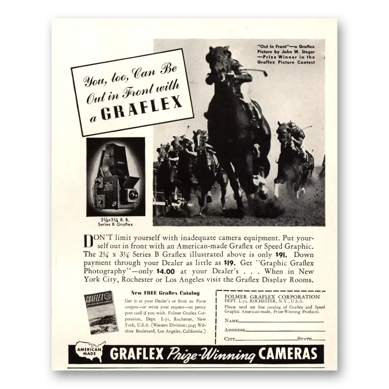 1941 Graflex Cameras Can Be Out in Front Vintage Magazine Print Ad