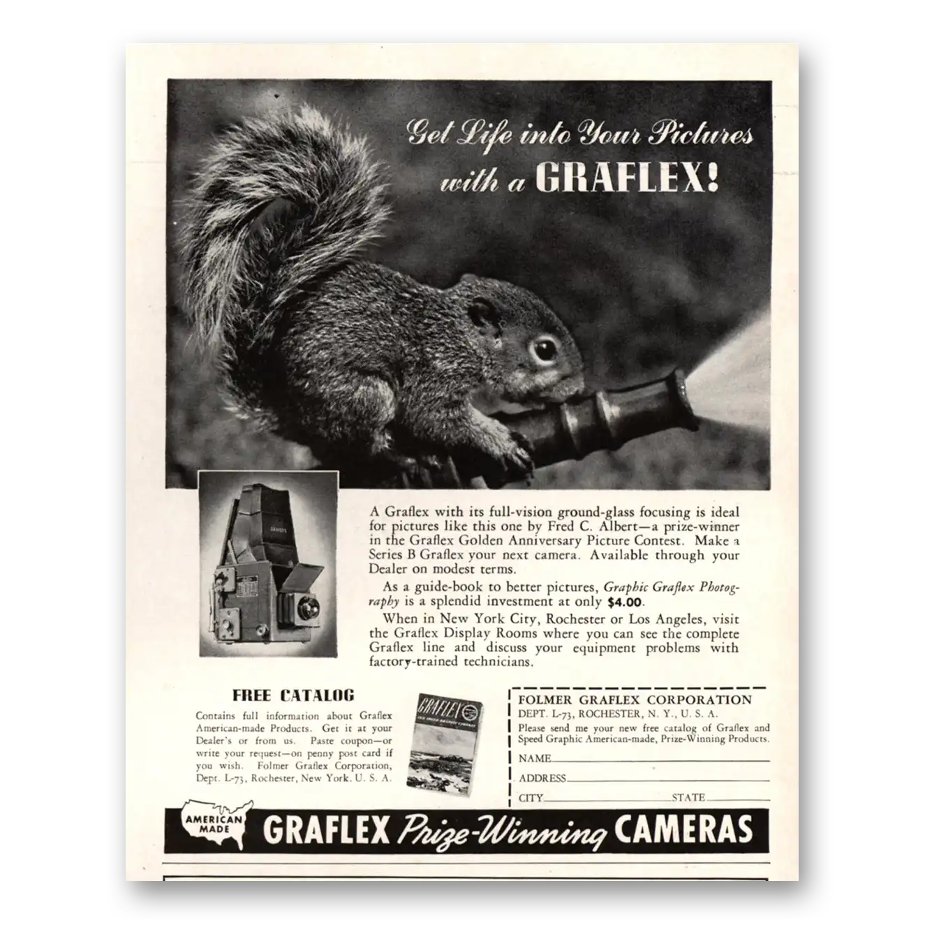 1941 Graflex Cameras Get Life Into Your Pictures Squirrel Vintage Magazine Print Ad