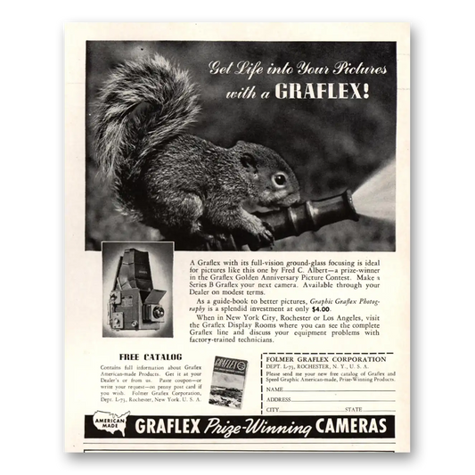 1941 Graflex Cameras Get Life Into Your Pictures Squirrel Vintage Magazine Print Ad