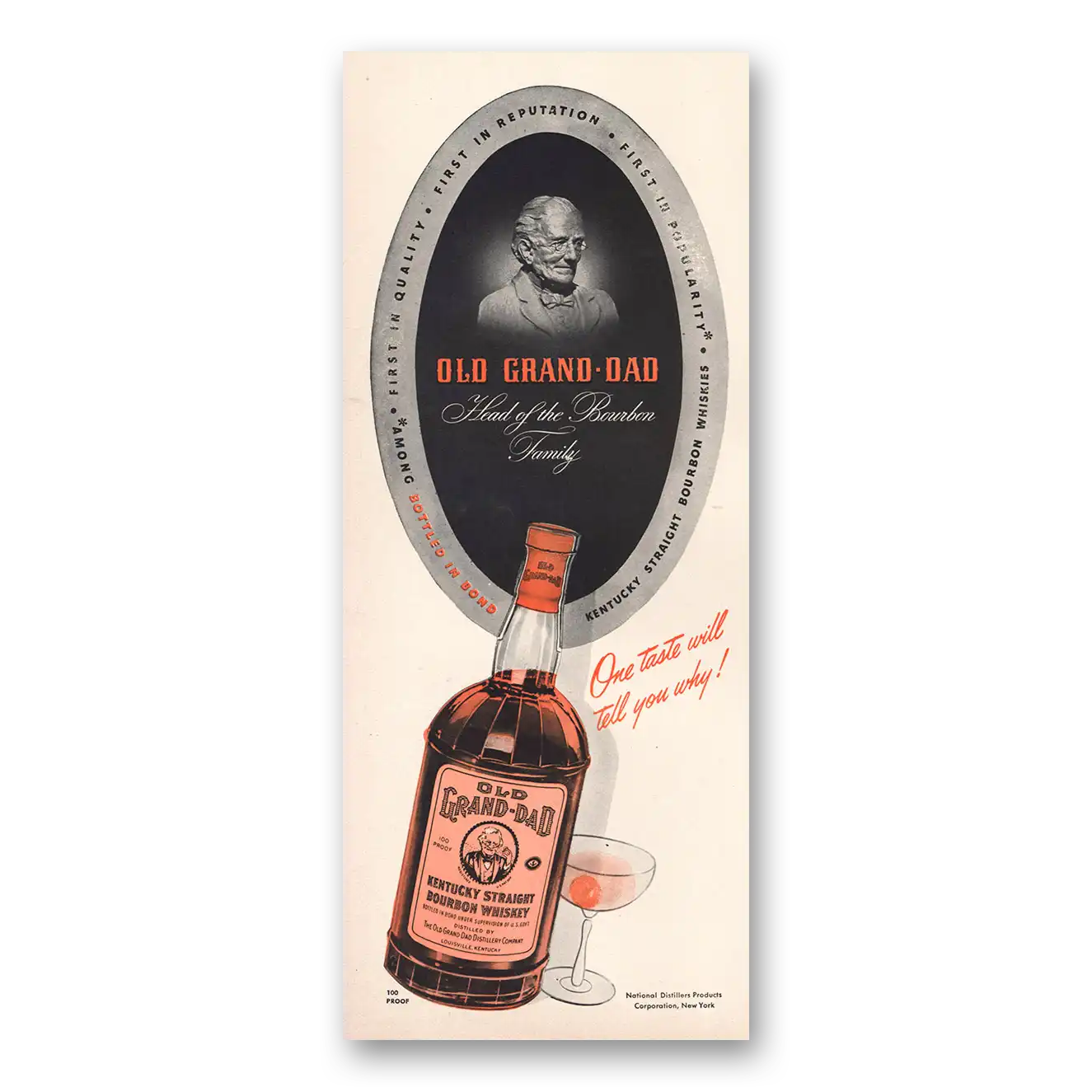 1941 Old Grand-Dad Bourbon Whiskey One Taste Will Tell You Why Vintage Magazine Print Ad