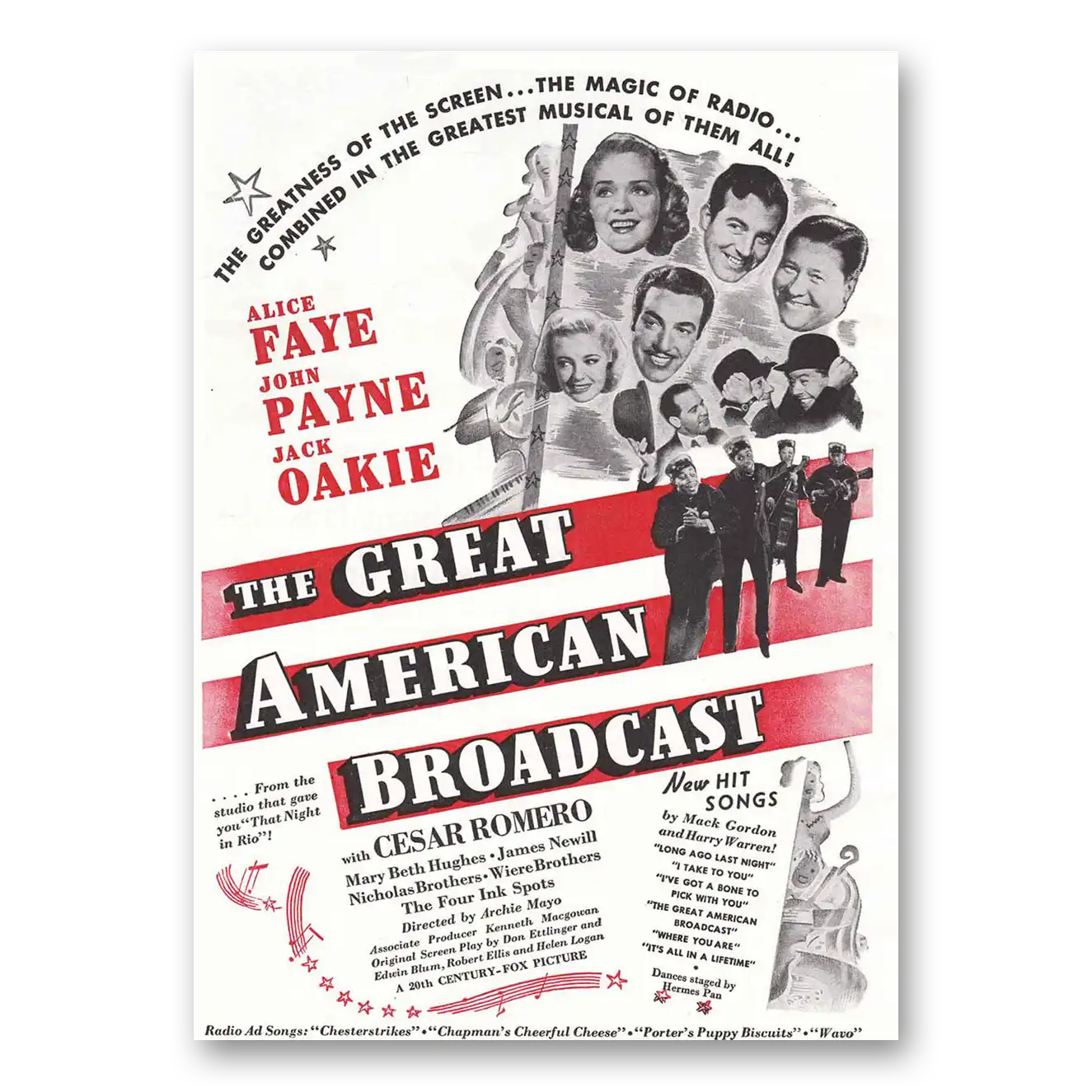 1941 Great American Broastcast Movie Promo Alice Faye John Payne, Jack Oakie Vintage Magazine Print Ad