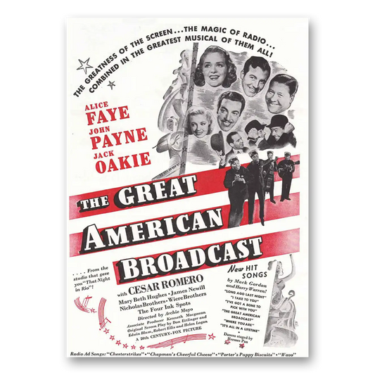 1941 Great American Broastcast Movie Promo Alice Faye John Payne, Jack Oakie Vintage Magazine Print Ad