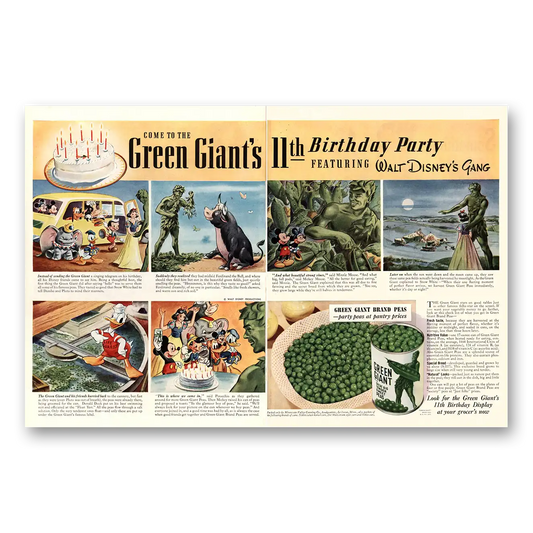 1941 Green Giant Birthday Party Walt Disneys Gang Vintage Magazine Print Ad