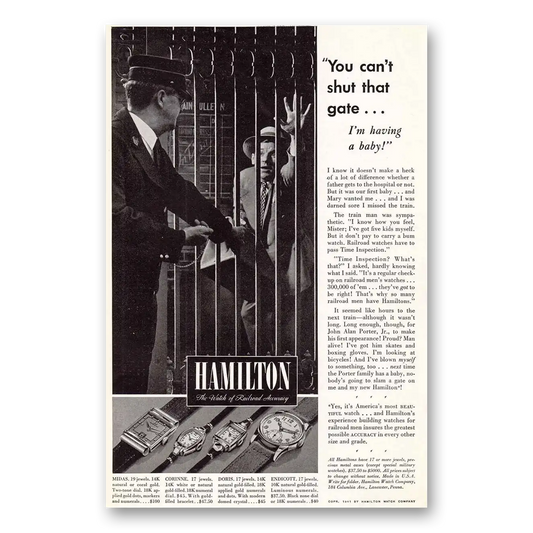 1941 Hamilton Watch You Can't Shut That Gate Vintage Magazine Print Ad