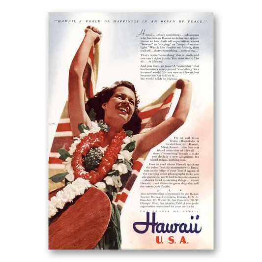 1941 Hawaii USA World of Happiness In an Ocean of Peace Vintage Magazine Print Ad