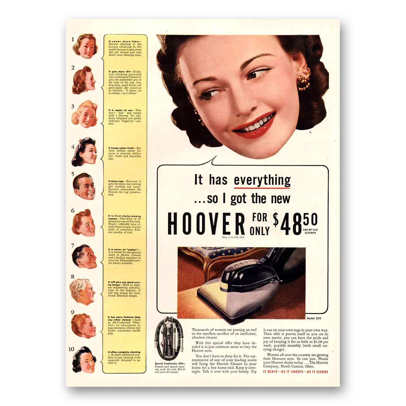 1941 Hoover Vacuum Has Everything So I Got the New Vintage Magazine Print Ad