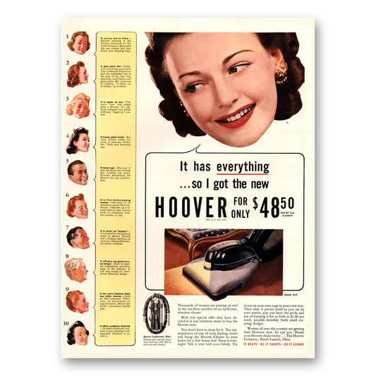 1941 Hoover Vacuum Has Everything So I Got the New Vintage Magazine Print Ad