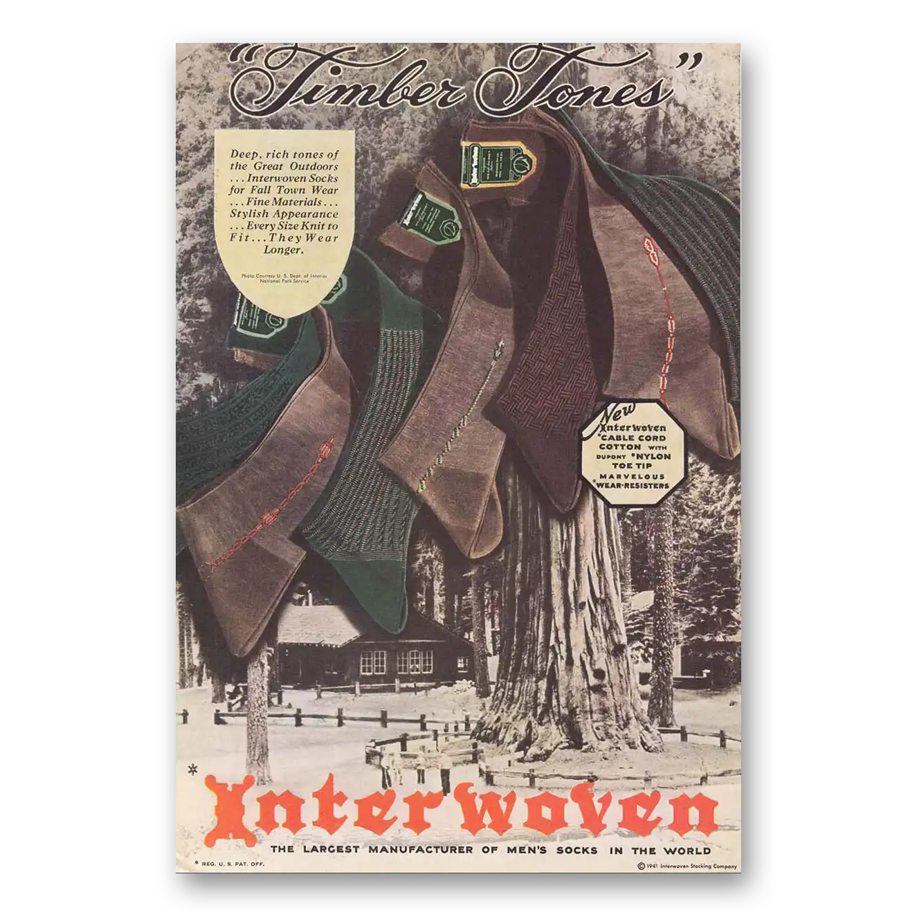 1941 Interwoven Socks Timber Tones Vintage Magazine Print Ad